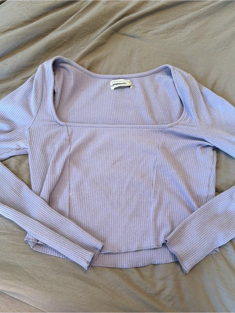 Urban Outfitters Lavender Ribbed Square-Neck Long Sleeve